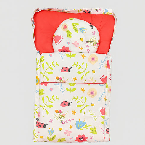 Baby Basics Cozy Snug Printed Carrynest With Head Pillow -Flowers & Bugs 16533